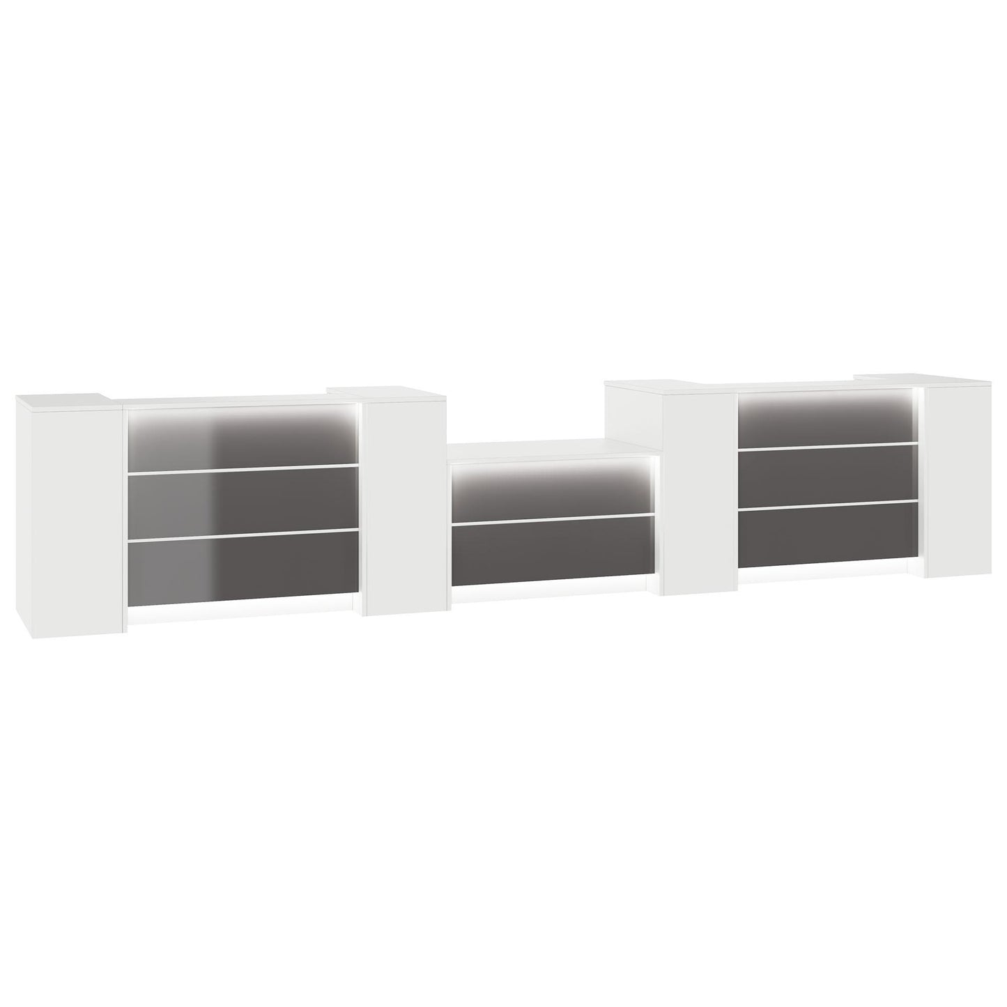 NOVUM Empfangstheke | 5200 - 6000 mm, Multicolor-LED-Beleuchtung, Weiß