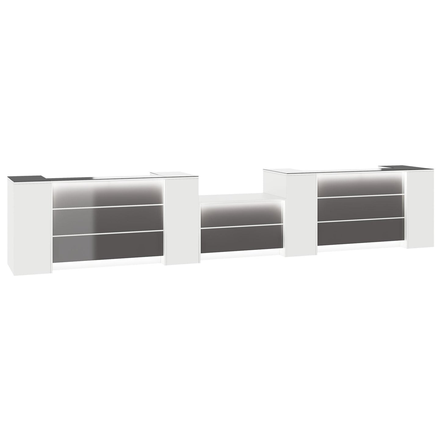 NOVUM Empfangstheke | 5200 - 6000 mm, Multicolor-LED-Beleuchtung, Weiß