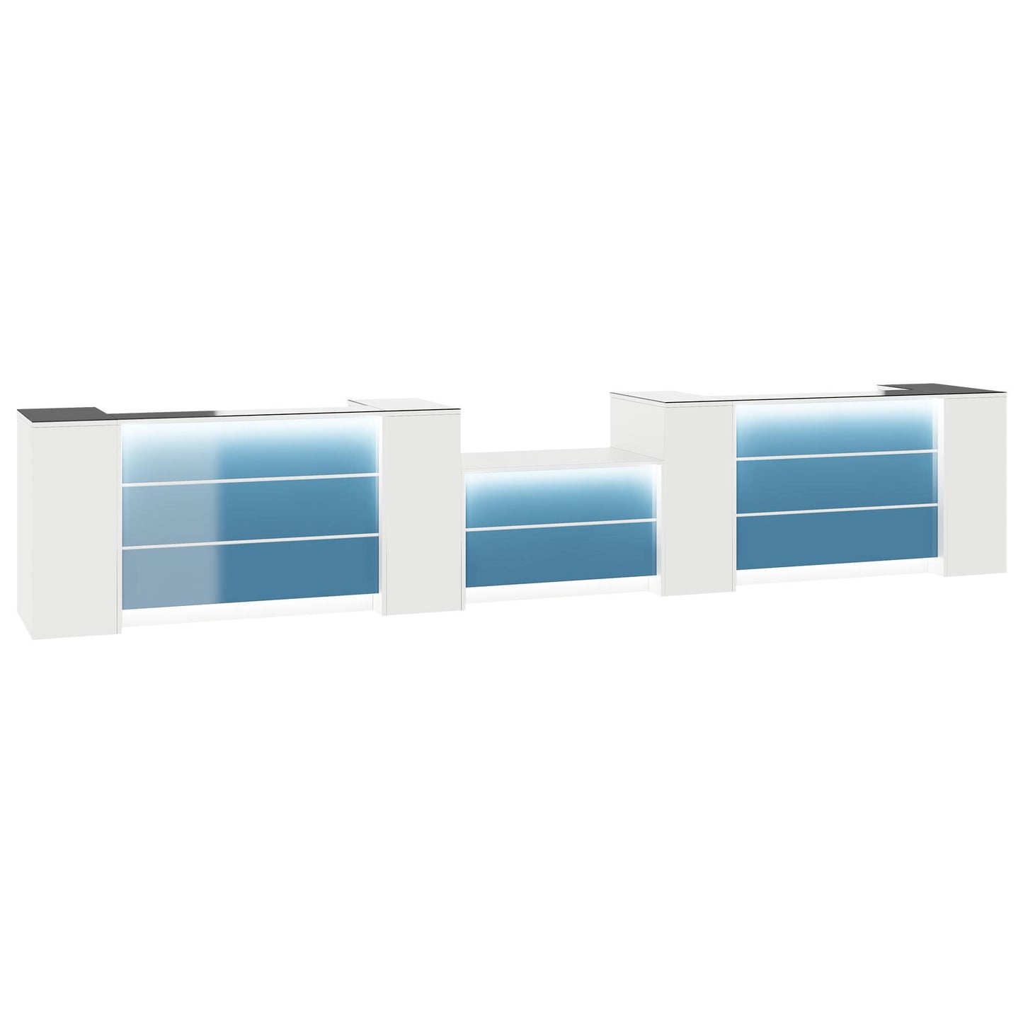 NOVUM Empfangstheke | 5200 - 6000 mm, Multicolor-LED-Beleuchtung, Weiß