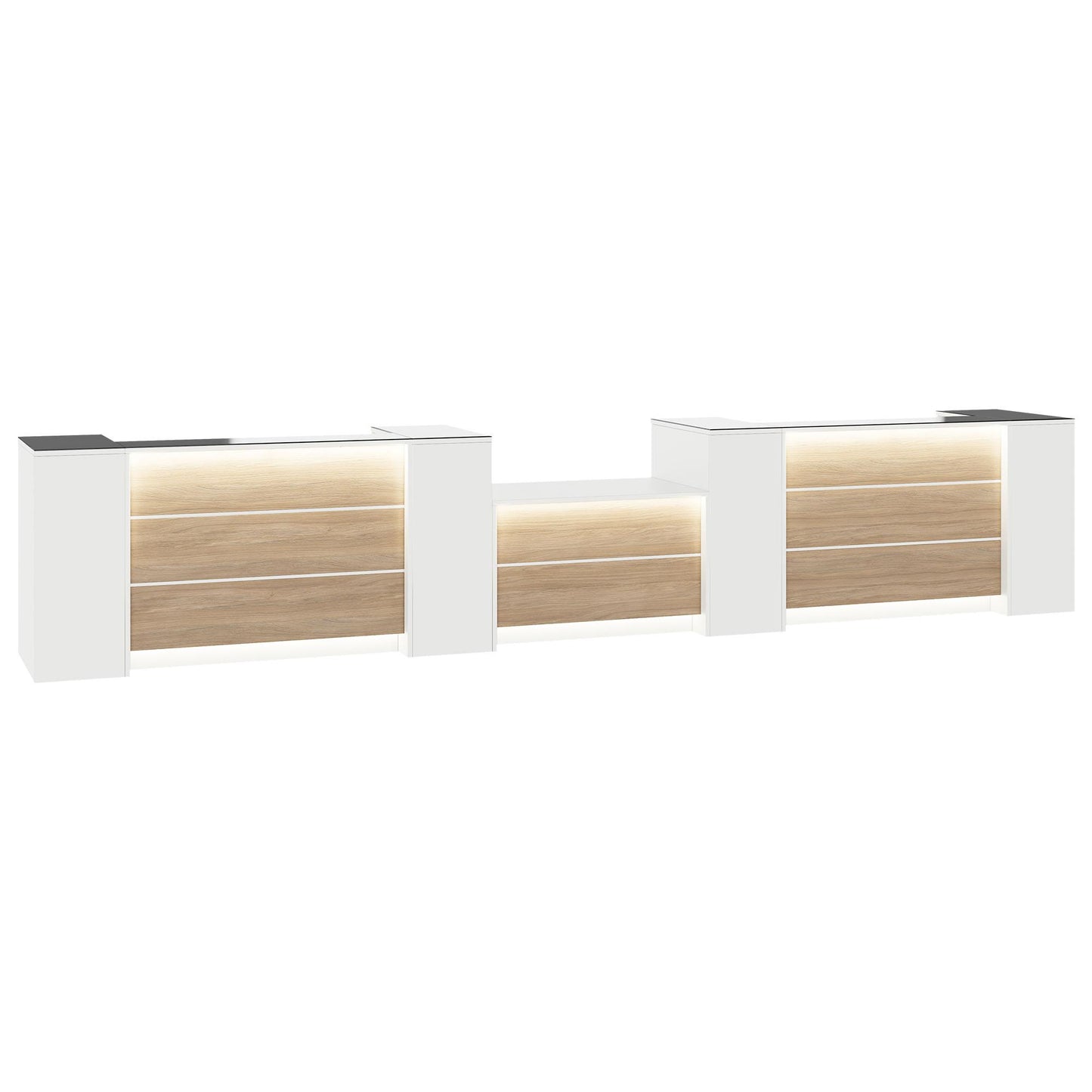 NOVUM Empfangstheke | 5200 - 6000 mm, Multicolor-LED-Beleuchtung, Weiß