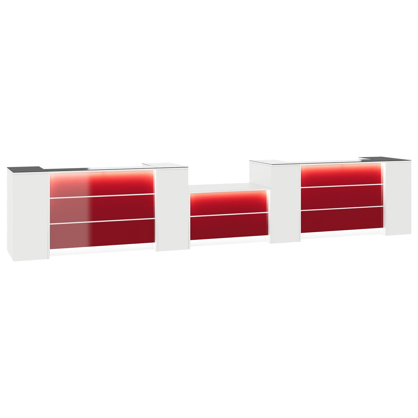 NOVUM Empfangstheke | 5200 - 6000 mm, Multicolor-LED-Beleuchtung, Weiß
