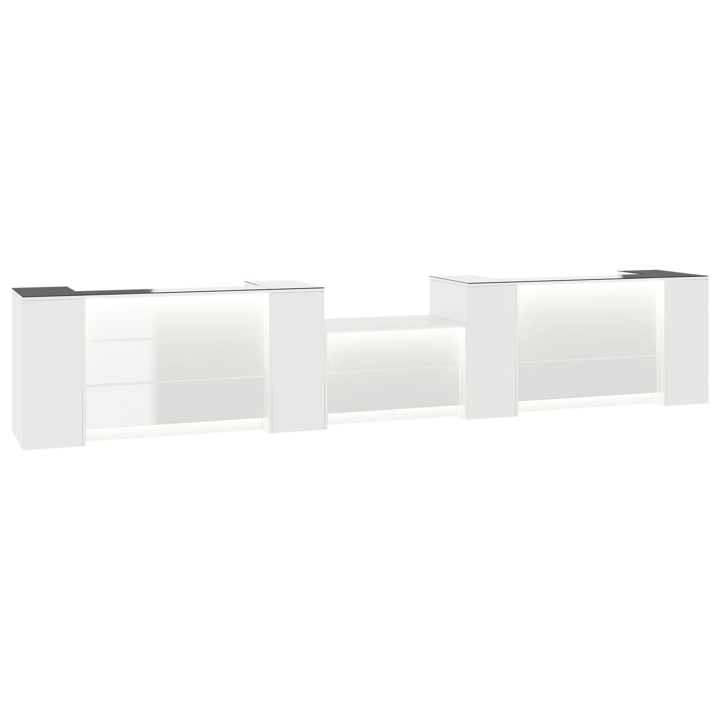 NOVUM Empfangstheke | 5200 - 6000 mm, Multicolor-LED-Beleuchtung, Weiß