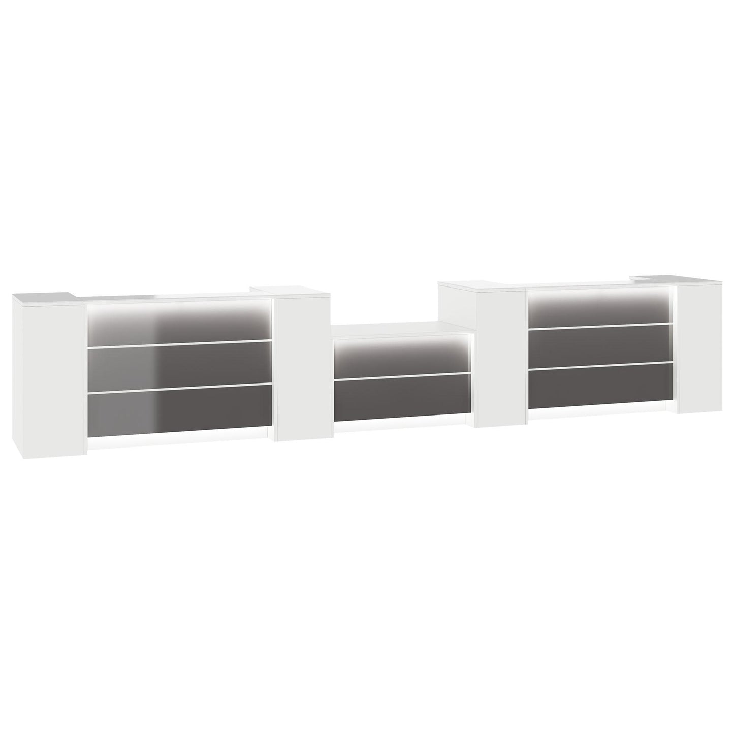 NOVUM Empfangstheke | 5200 - 6000 mm, Multicolor-LED-Beleuchtung, Weiß