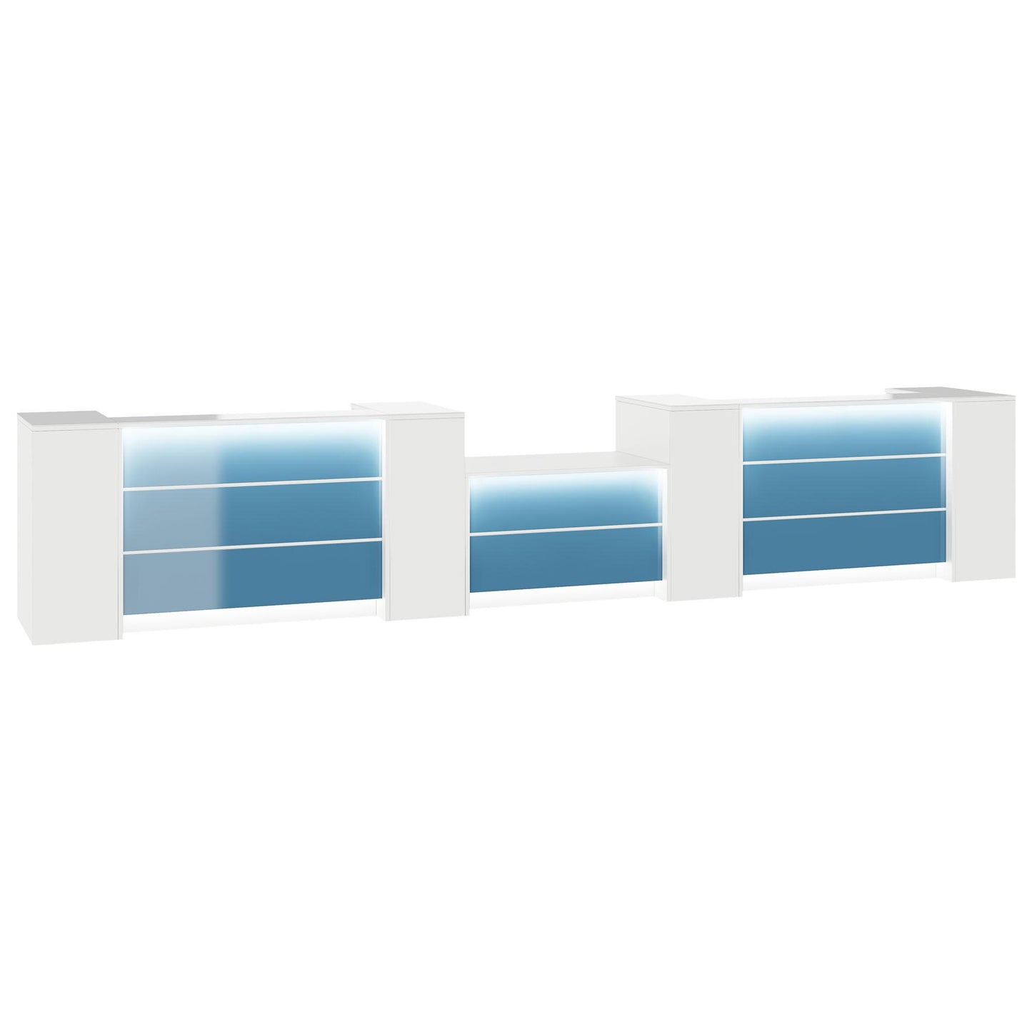 NOVUM Empfangstheke | 5200 - 6000 mm, Multicolor-LED-Beleuchtung, Weiß