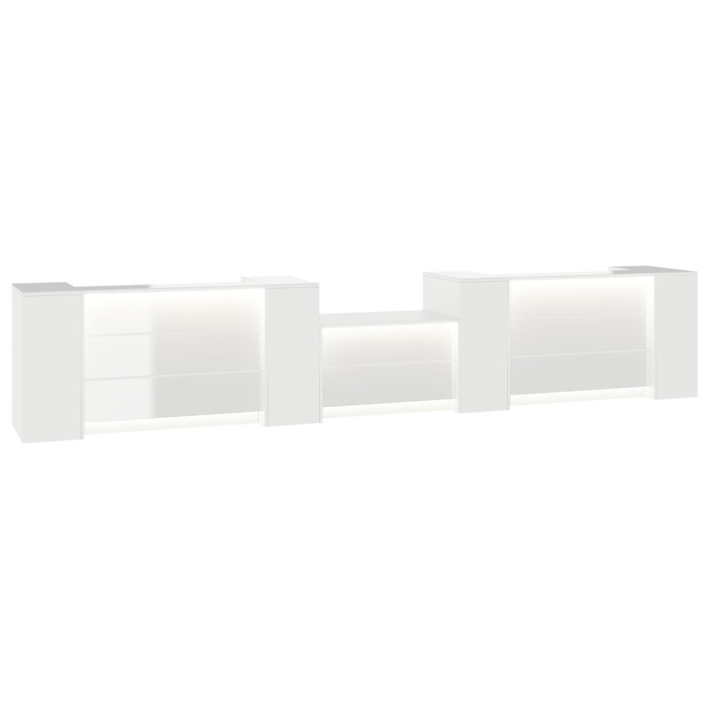 NOVUM Empfangstheke | 5200 - 6000 mm, Multicolor-LED-Beleuchtung, Weiß