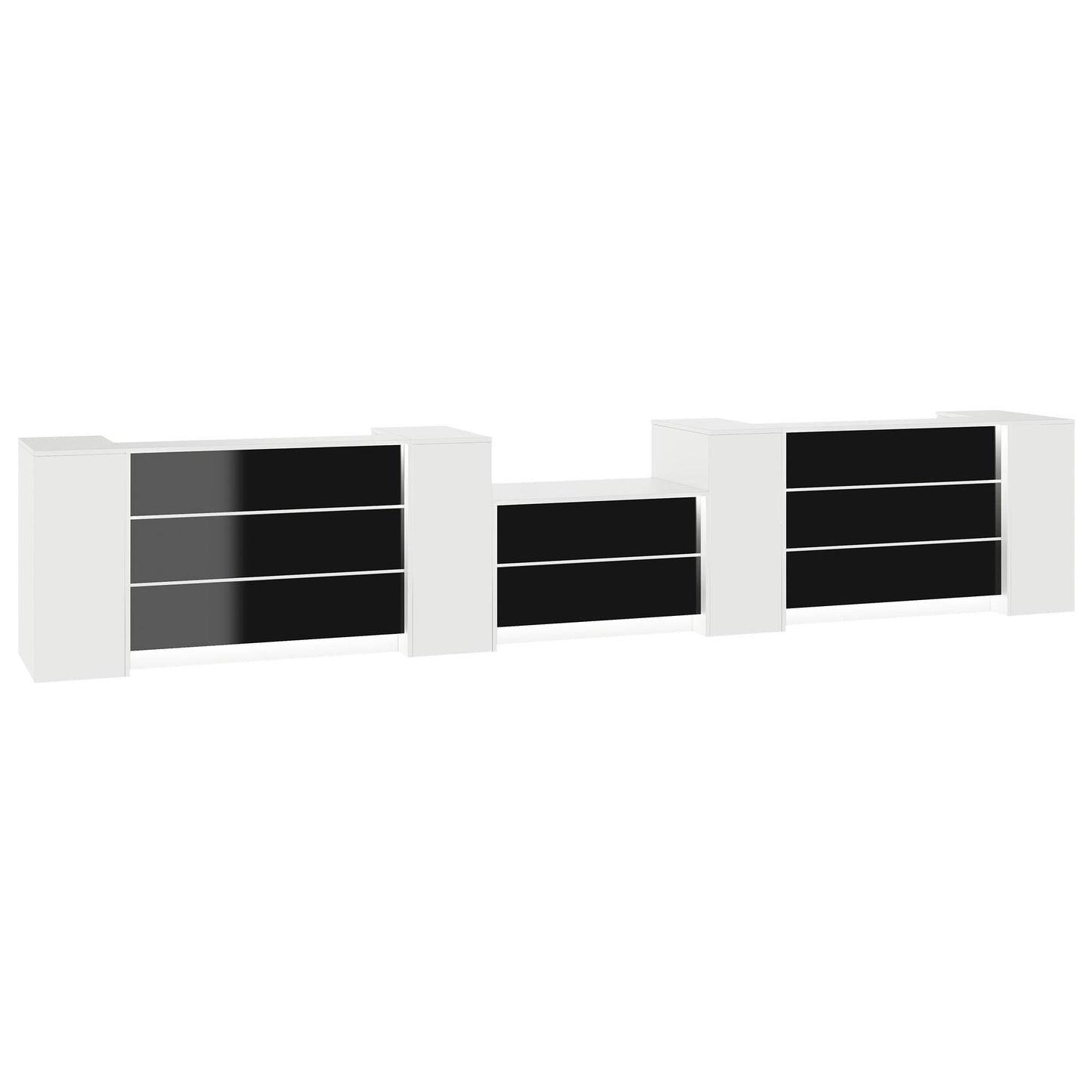 NOVUM Empfangstheke | 5200 - 6000 mm, Multicolor-LED-Beleuchtung, Weiß