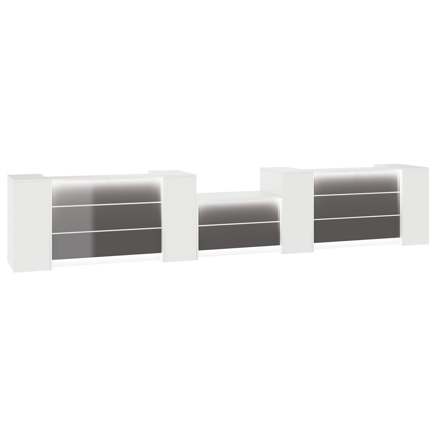 NOVUM Empfangstheke | 5200 - 6000 mm, Multicolor-LED-Beleuchtung, Weiß