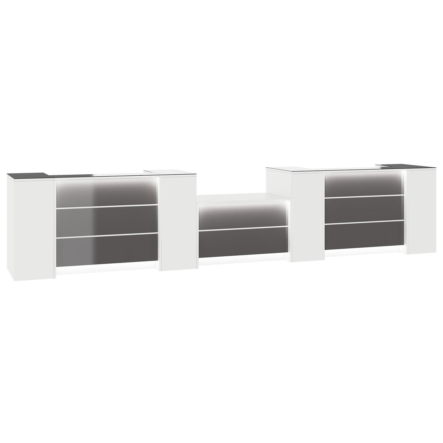NOVUM Empfangstheke | 5200 - 6000 mm, Multicolor-LED-Beleuchtung, Weiß
