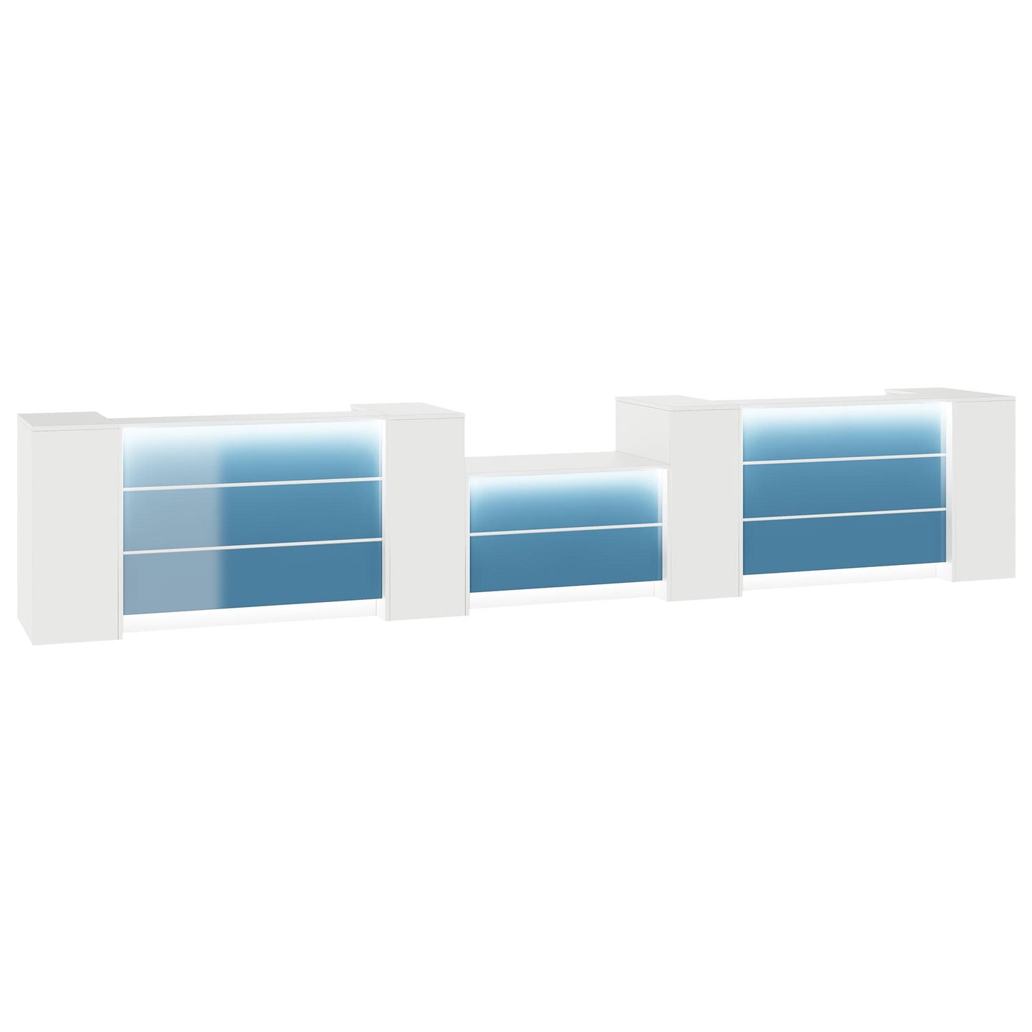 NOVUM Empfangstheke | 5200 - 6000 mm, Multicolor-LED-Beleuchtung, Weiß