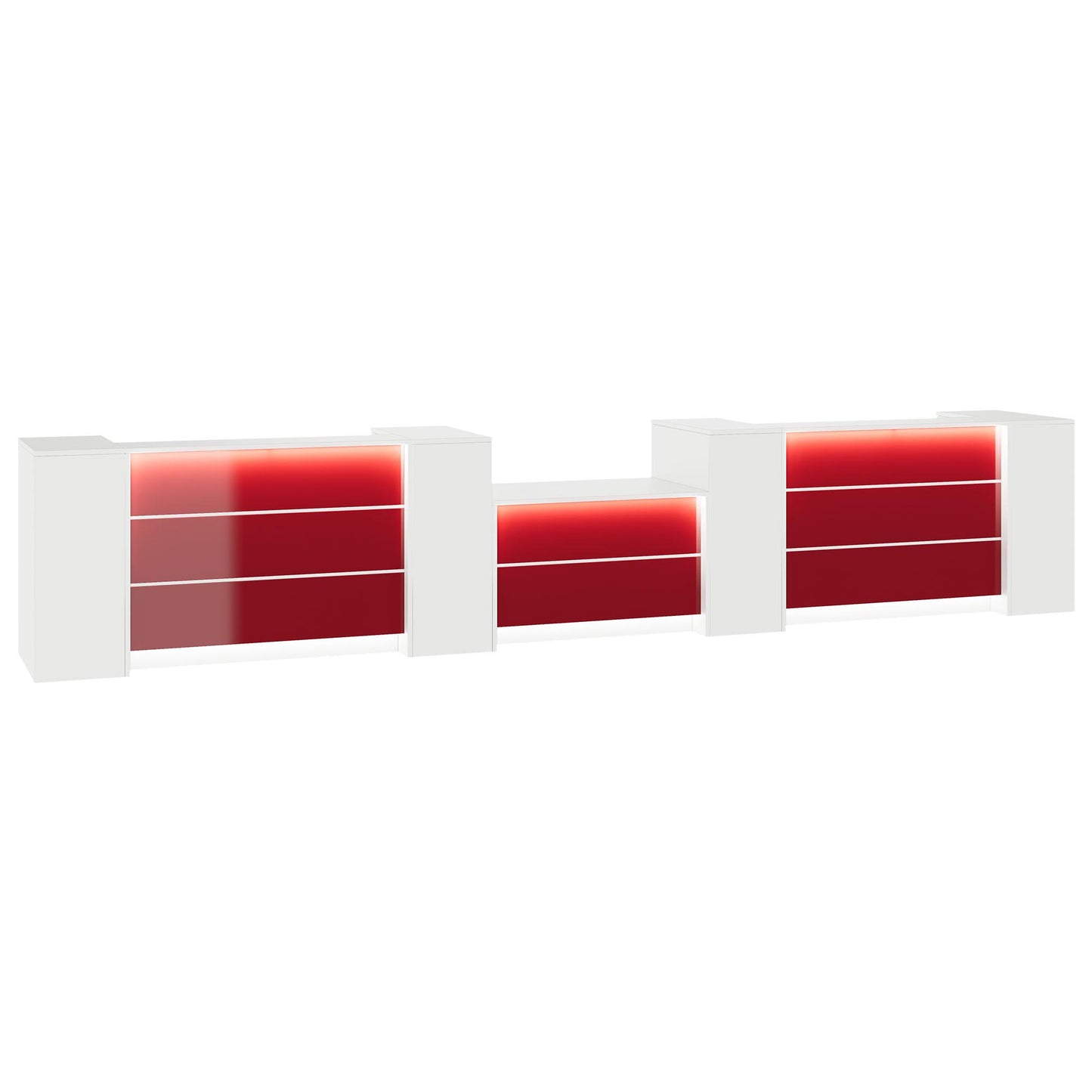 NOVUM Empfangstheke | 5200 - 6000 mm, Multicolor-LED-Beleuchtung, Weiß