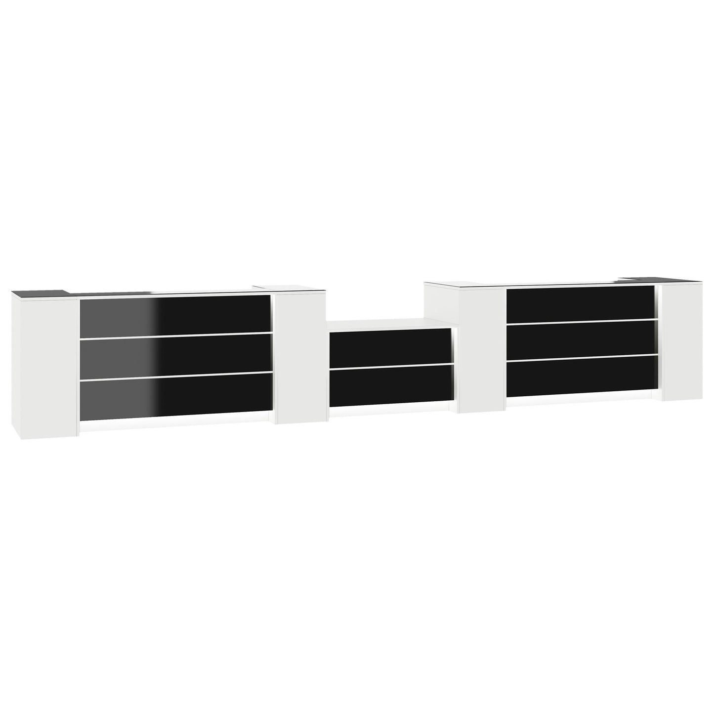 NOVUM Empfangstheke | 5200 - 6000 mm, Multicolor-LED-Beleuchtung, Weiß