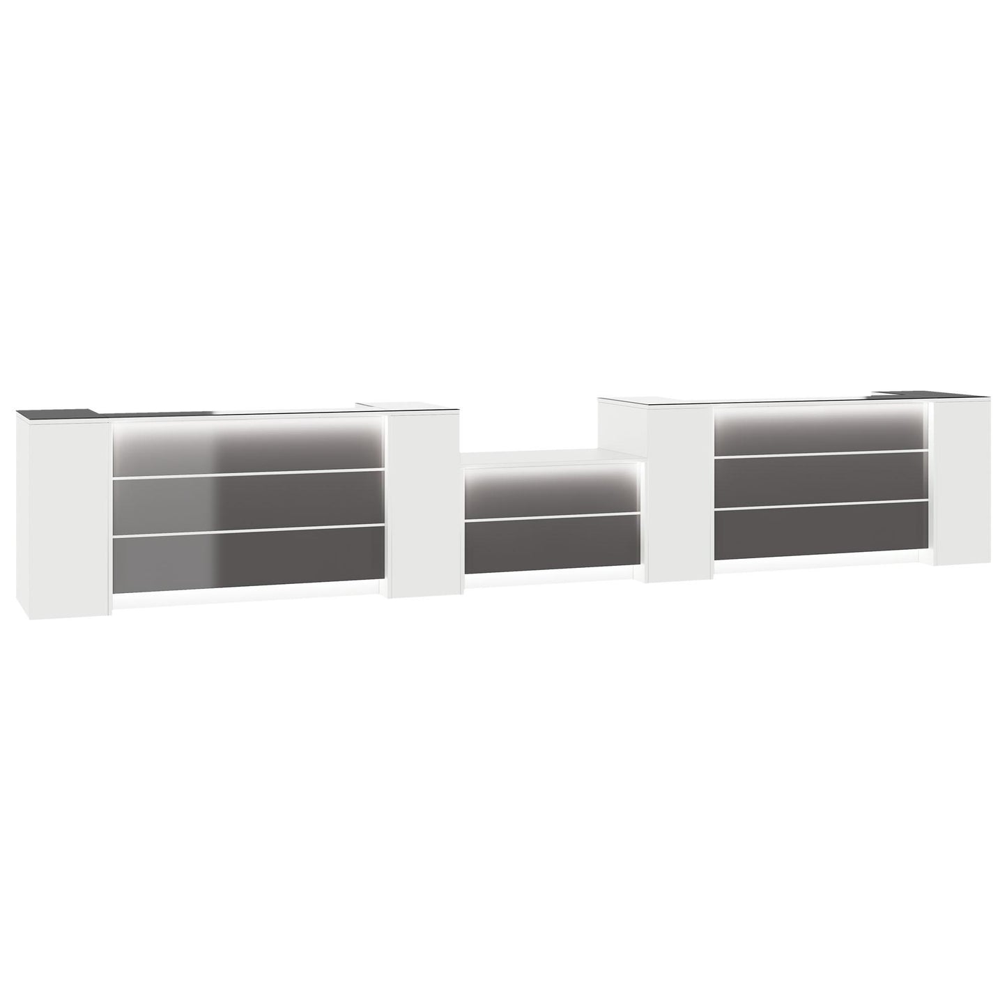 NOVUM Empfangstheke | 5200 - 6000 mm, Multicolor-LED-Beleuchtung, Weiß