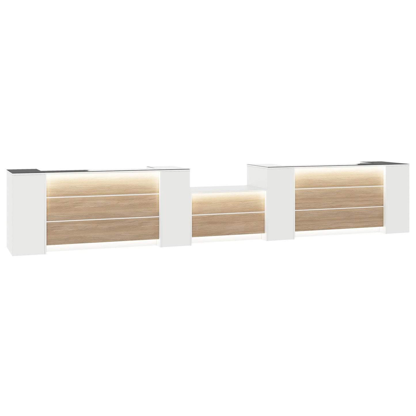 NOVUM Empfangstheke | 5200 - 6000 mm, Multicolor-LED-Beleuchtung, Weiß