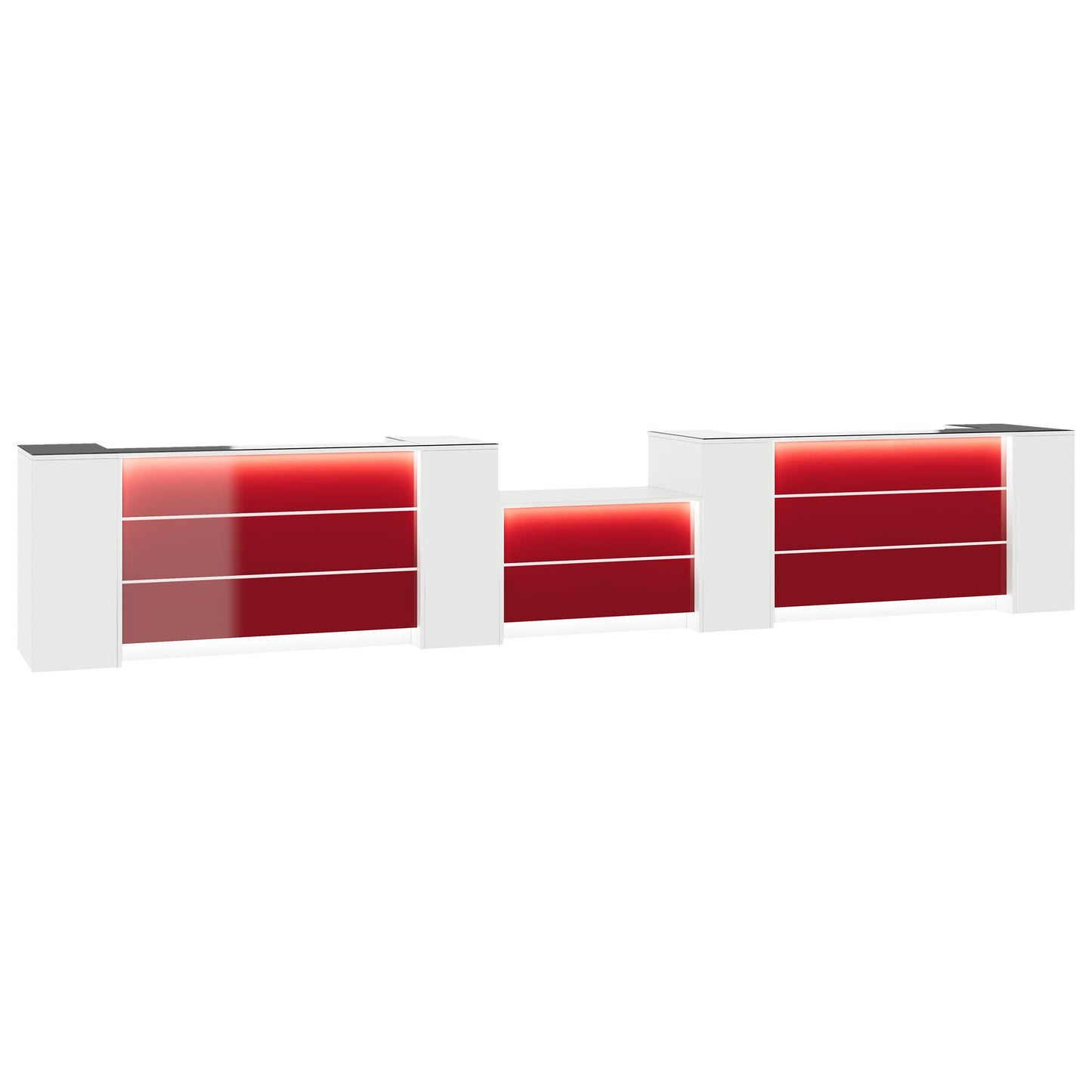 NOVUM Empfangstheke | 5200 - 6000 mm, Multicolor-LED-Beleuchtung, Weiß