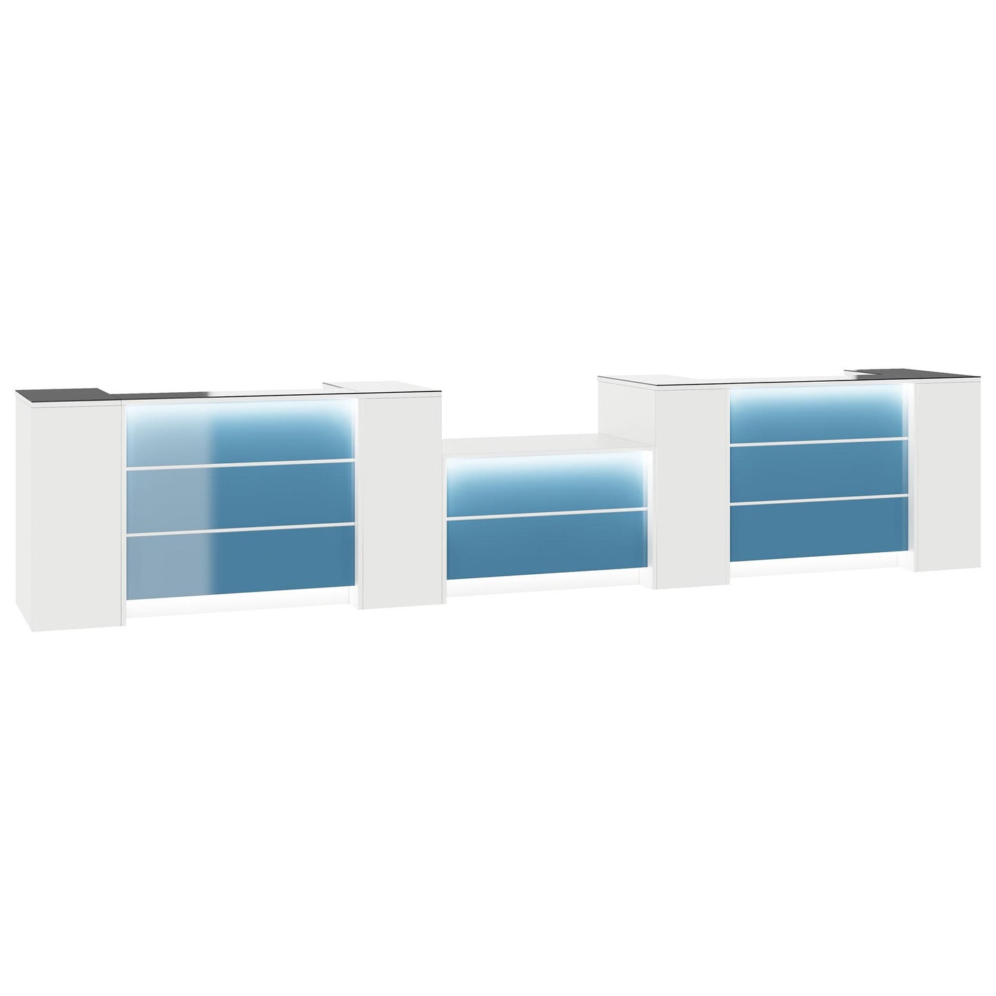 NOVUM Empfangstheke | 5200 - 6000 mm, Multicolor-LED-Beleuchtung, Weiß