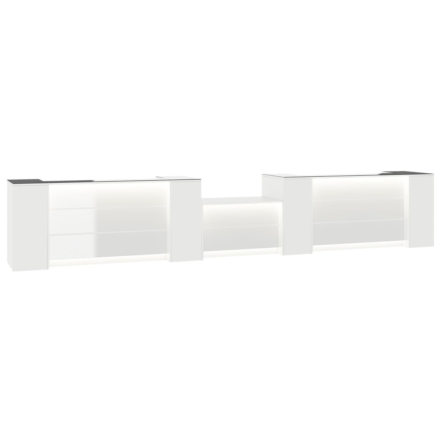 NOVUM Empfangstheke | 5200 - 6000 mm, Multicolor-LED-Beleuchtung, Weiß