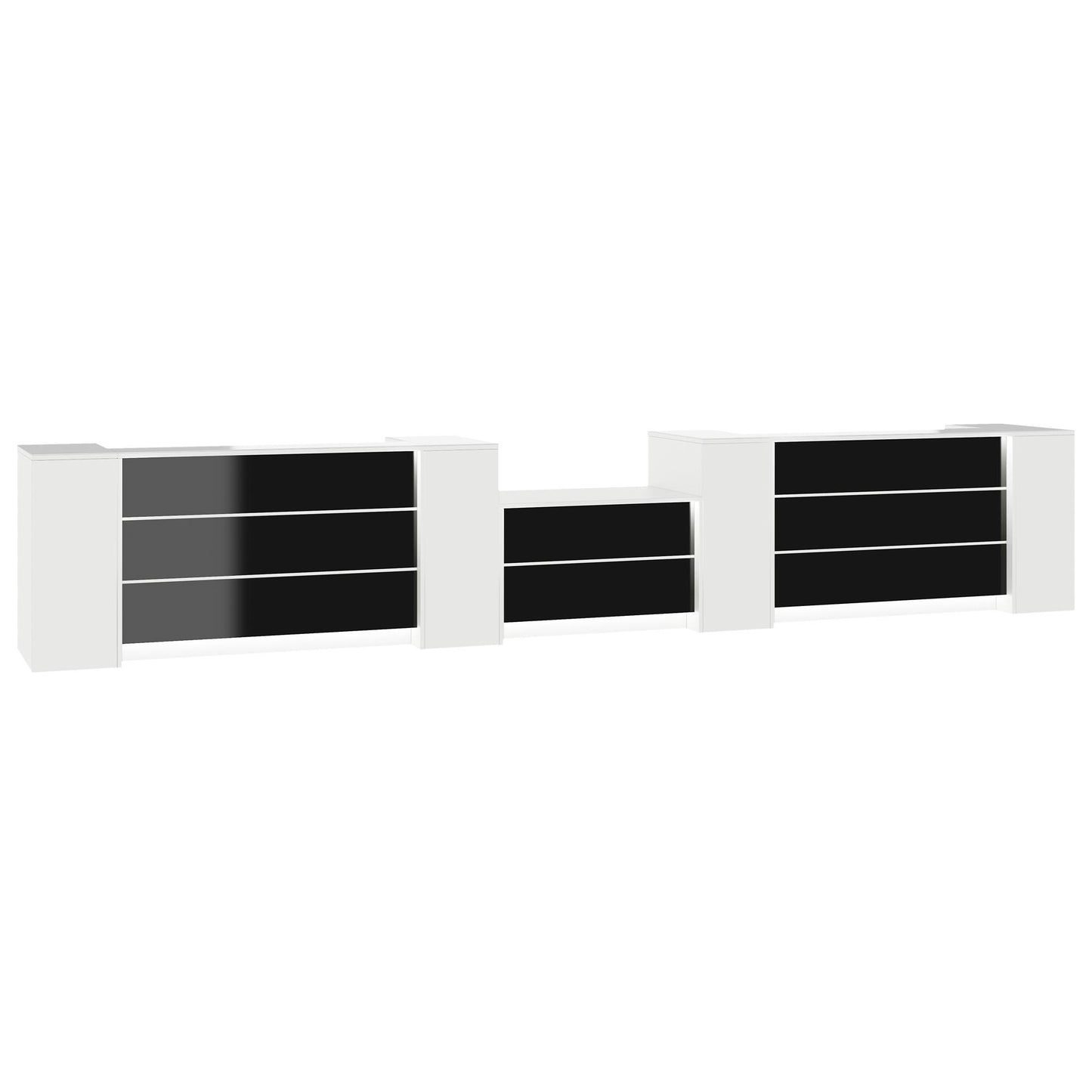 NOVUM Empfangstheke | 5200 - 6000 mm, Multicolor-LED-Beleuchtung, Weiß