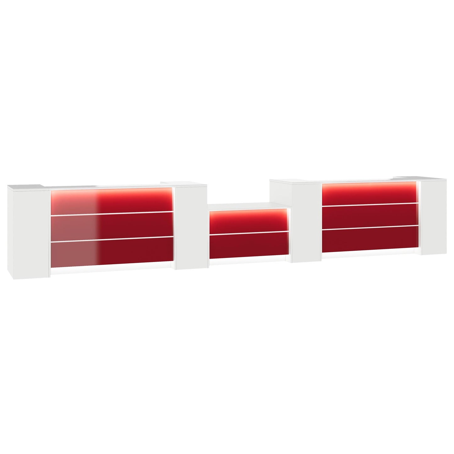 NOVUM Empfangstheke | 5200 - 6000 mm, Multicolor-LED-Beleuchtung, Weiß