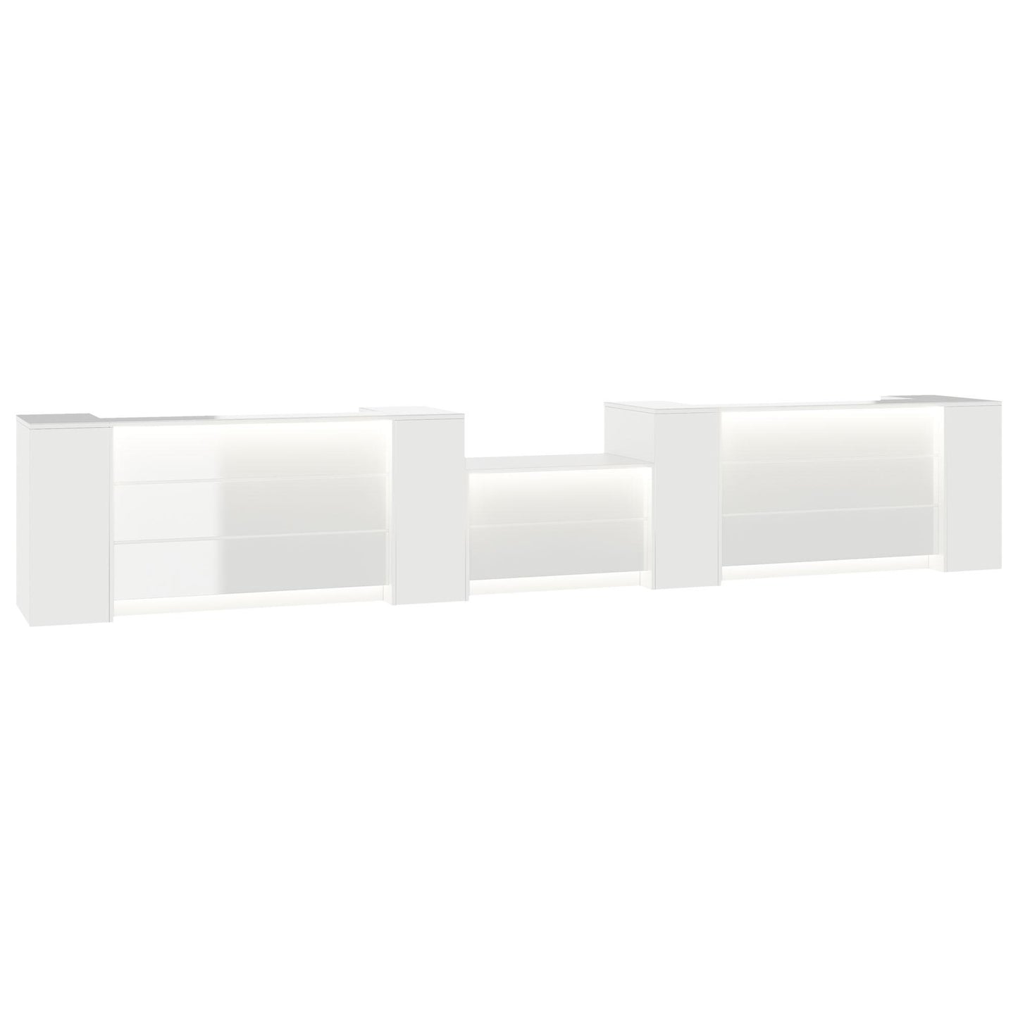 NOVUM Empfangstheke | 5200 - 6000 mm, Multicolor-LED-Beleuchtung, Weiß