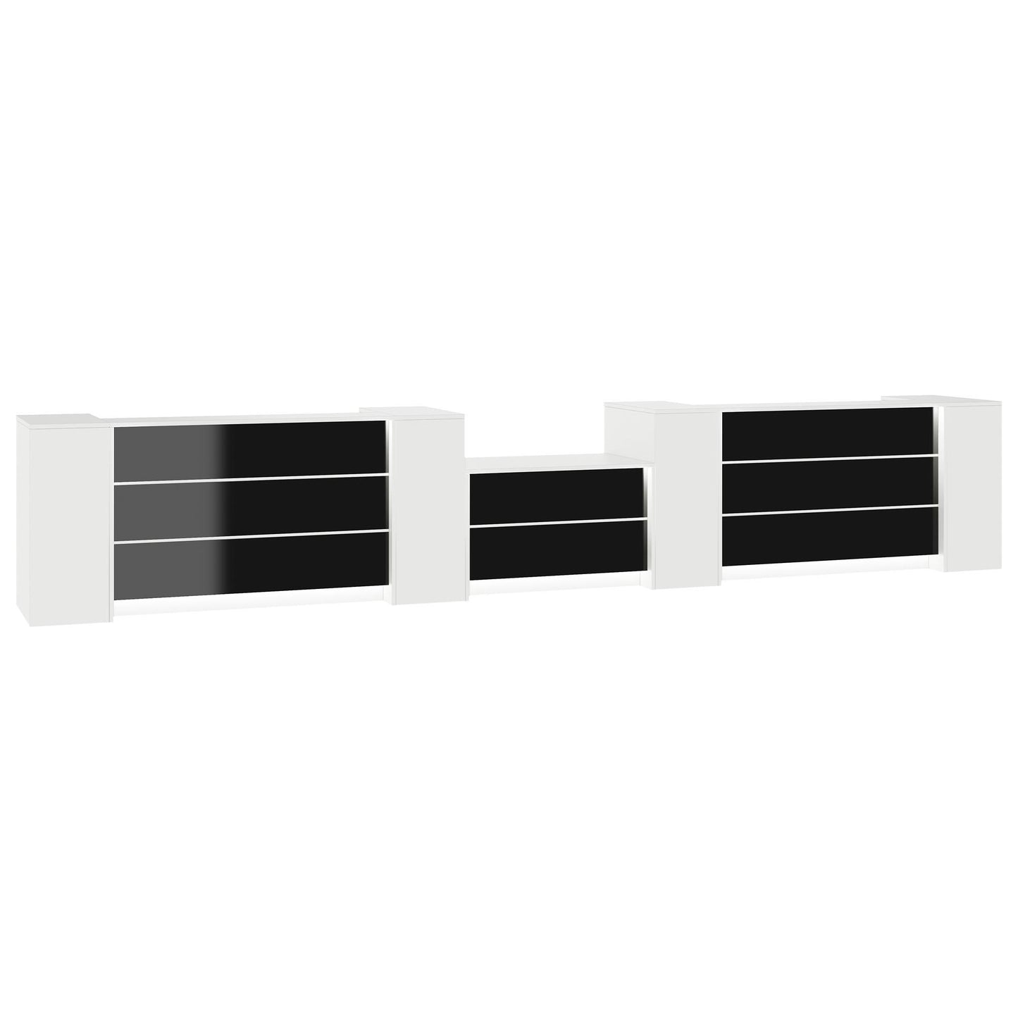 NOVUM Empfangstheke | 5200 - 6000 mm, Multicolor-LED-Beleuchtung, Weiß