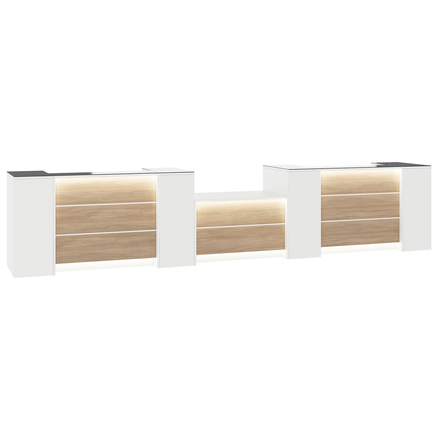 NOVUM Empfangstheke | 5200 - 6000 mm, Multicolor-LED-Beleuchtung, Weiß