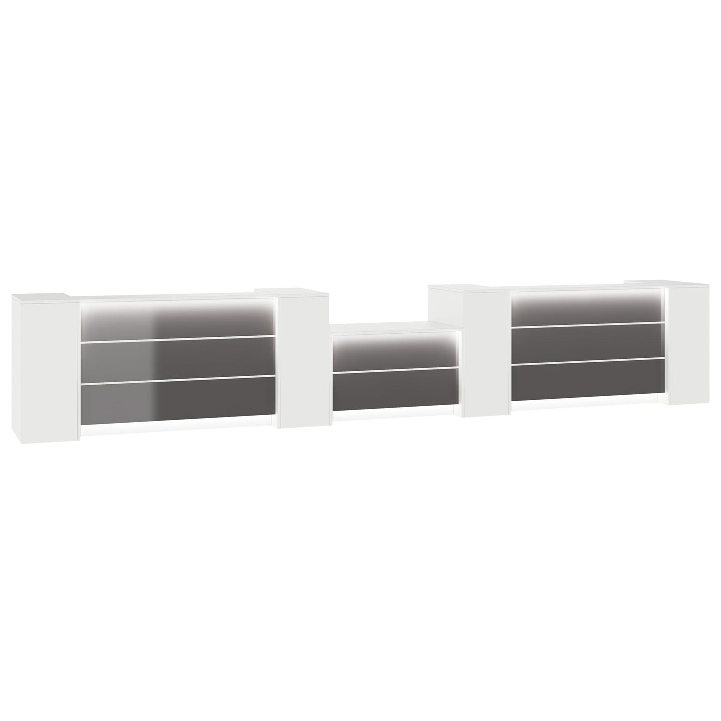 NOVUM Empfangstheke | 5200 - 6000 mm, Multicolor-LED-Beleuchtung, Weiß