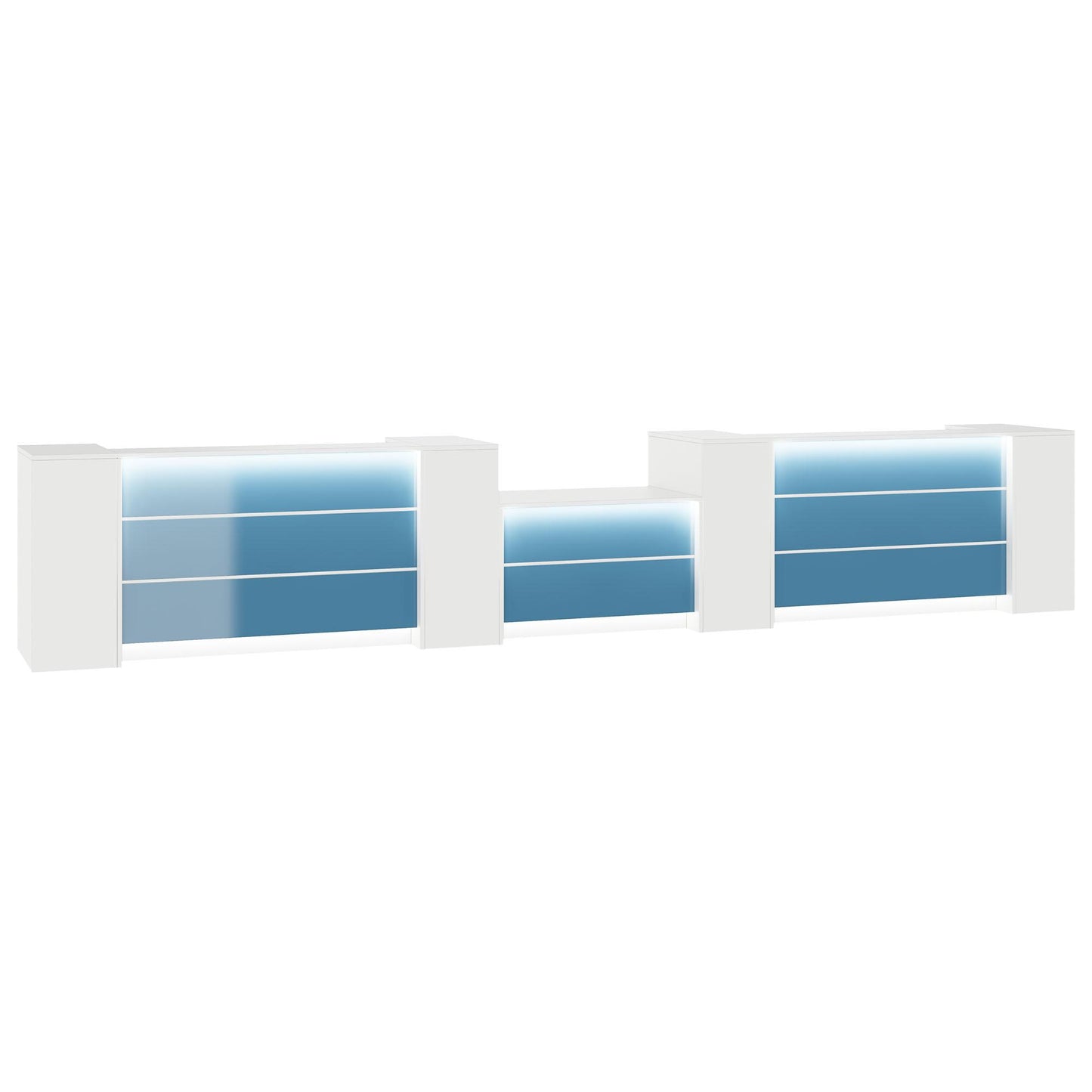 NOVUM Empfangstheke | 5200 - 6000 mm, Multicolor-LED-Beleuchtung, Weiß