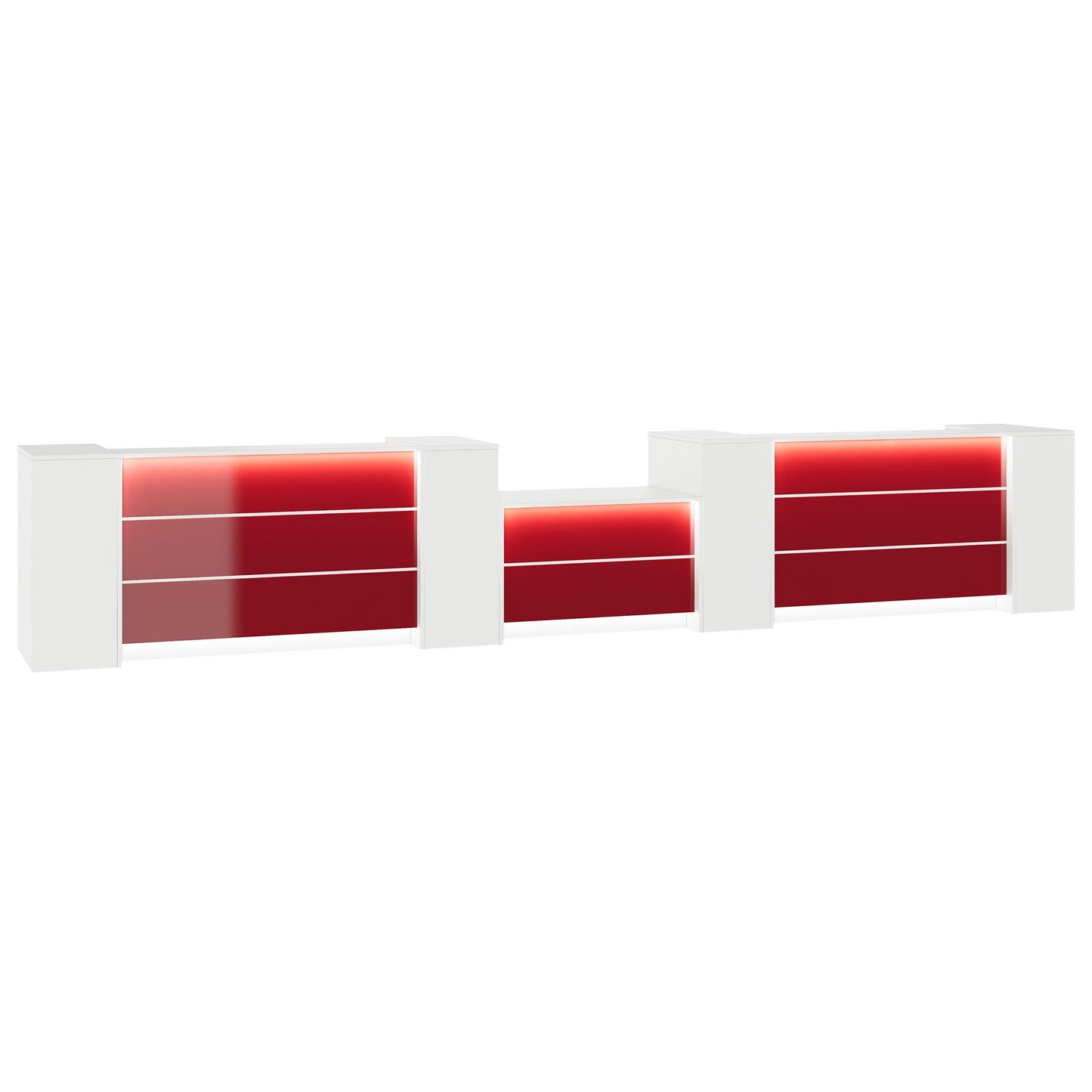 NOVUM Empfangstheke | 5200 - 6000 mm, Multicolor-LED-Beleuchtung, Weiß