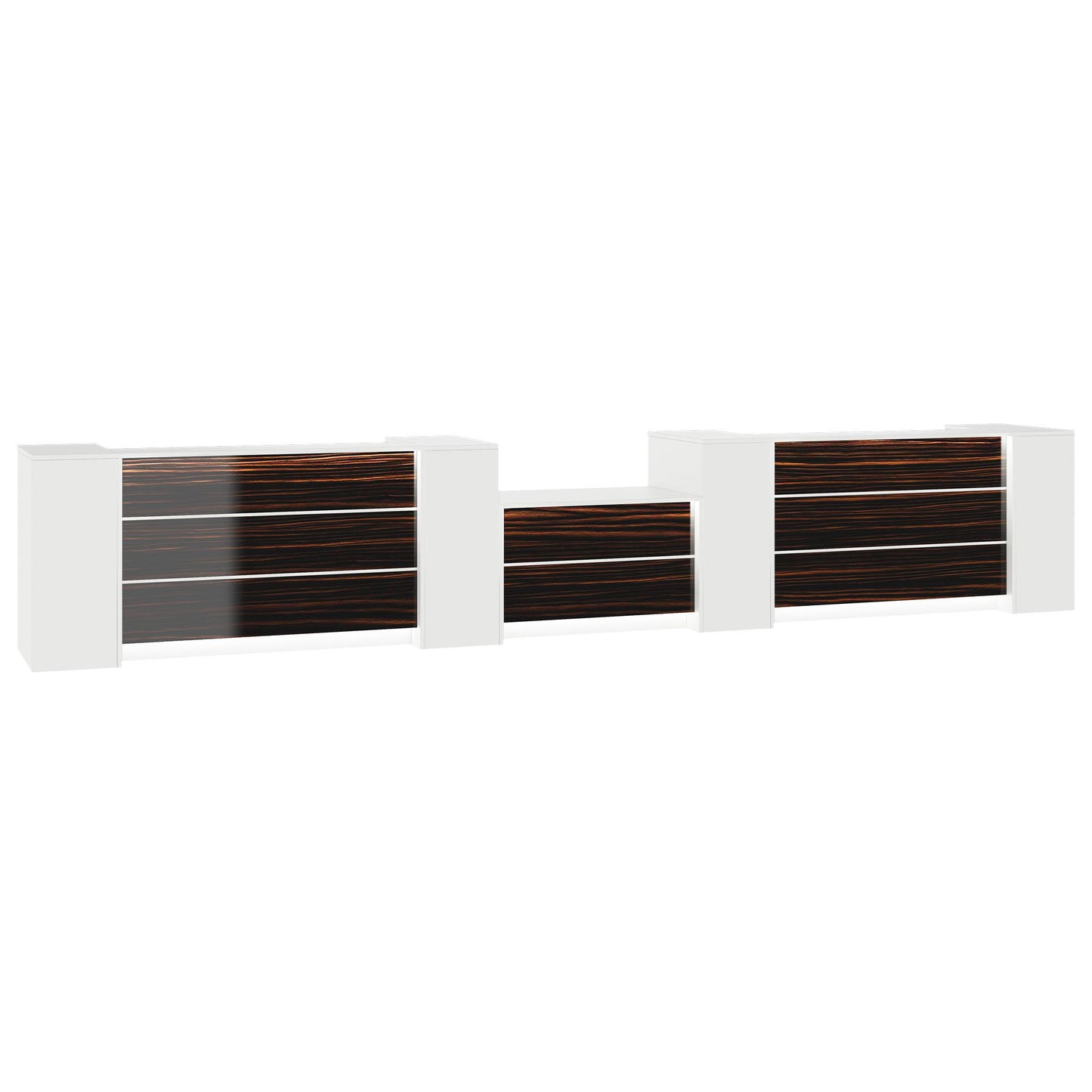 NOVUM Empfangstheke | 5200 - 6000 mm, Multicolor-LED-Beleuchtung, Weiß