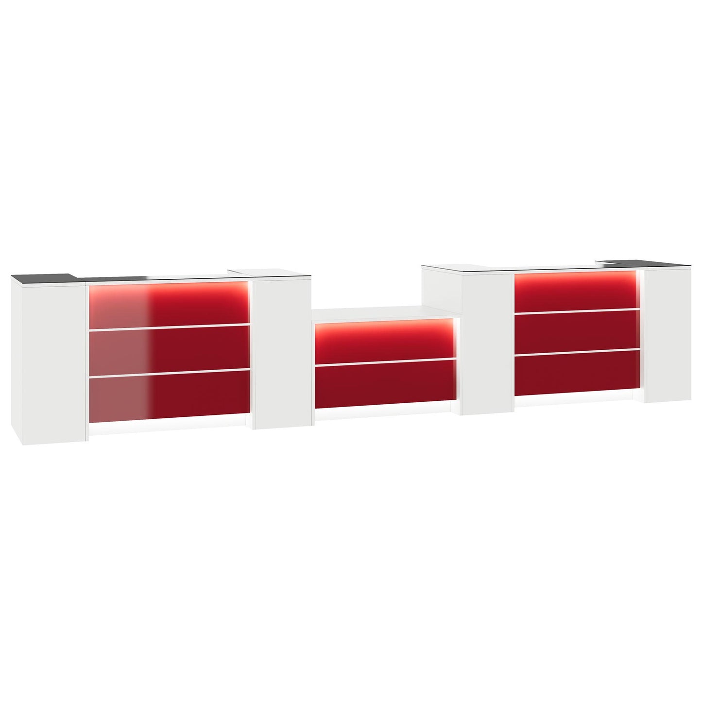 NOVUM Empfangstheke | 5200 - 6000 mm, Multicolor-LED-Beleuchtung, Weiß