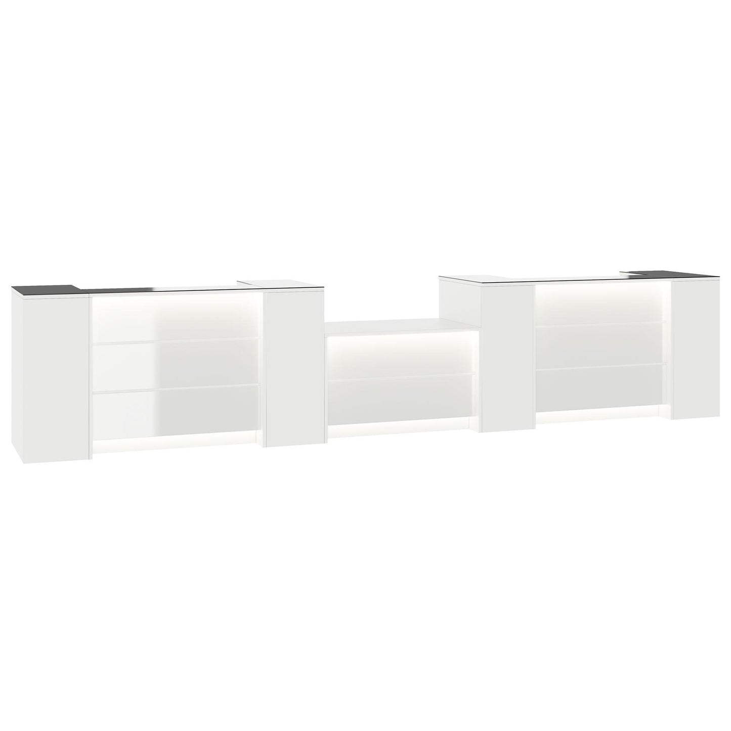 NOVUM Empfangstheke | 5200 - 6000 mm, Multicolor-LED-Beleuchtung, Weiß