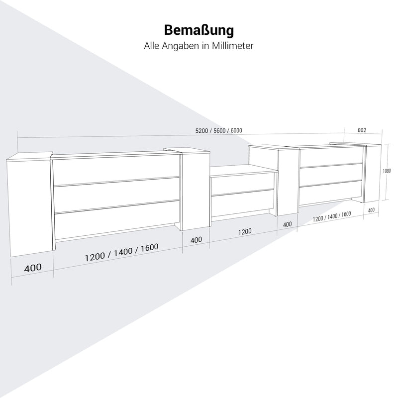NOVUM Empfangstheke | 5200 - 6000 mm, Multicolor-LED-Beleuchtung, Weiß - 3 Main Image