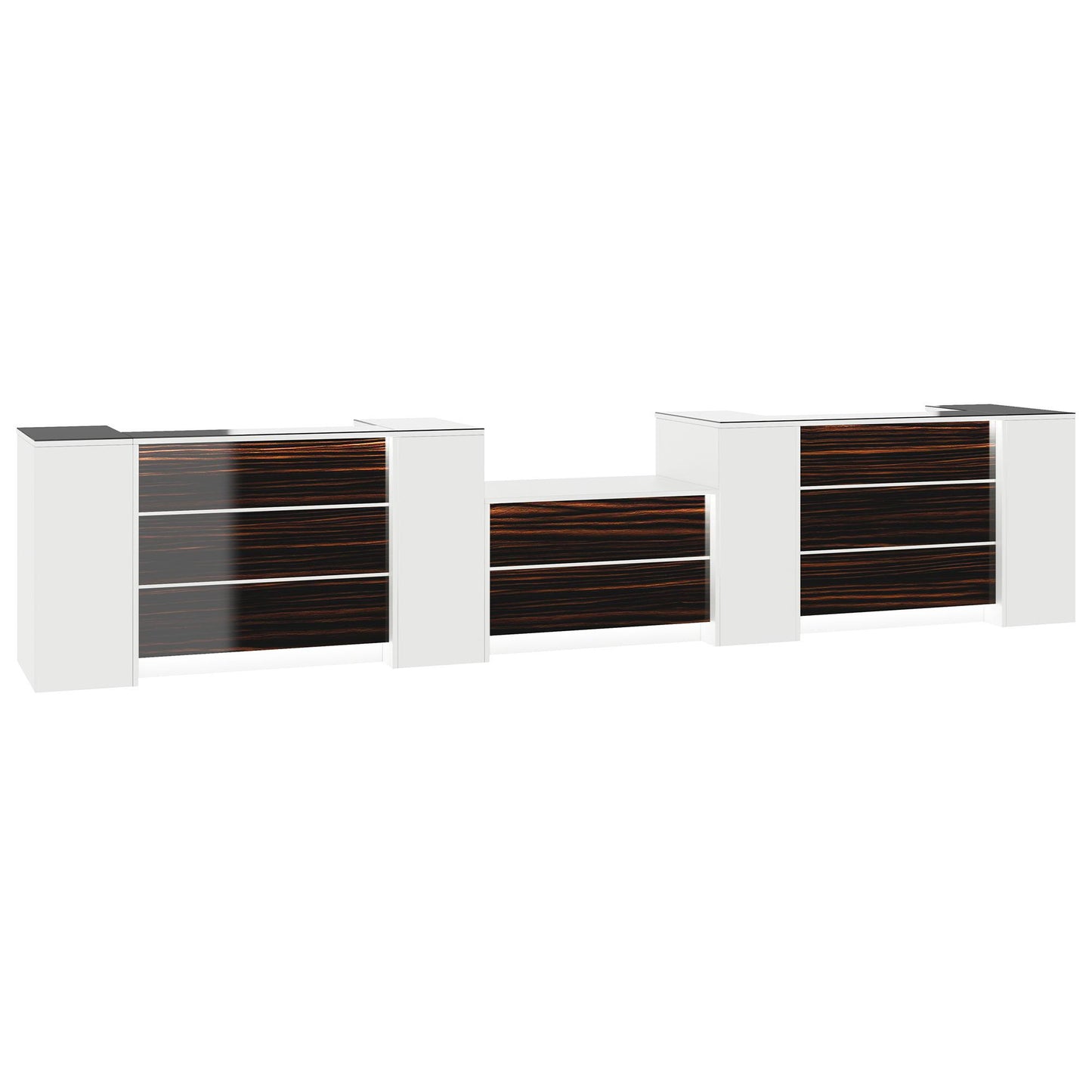 NOVUM Empfangstheke | 5200 - 6000 mm, Multicolor-LED-Beleuchtung, Weiß