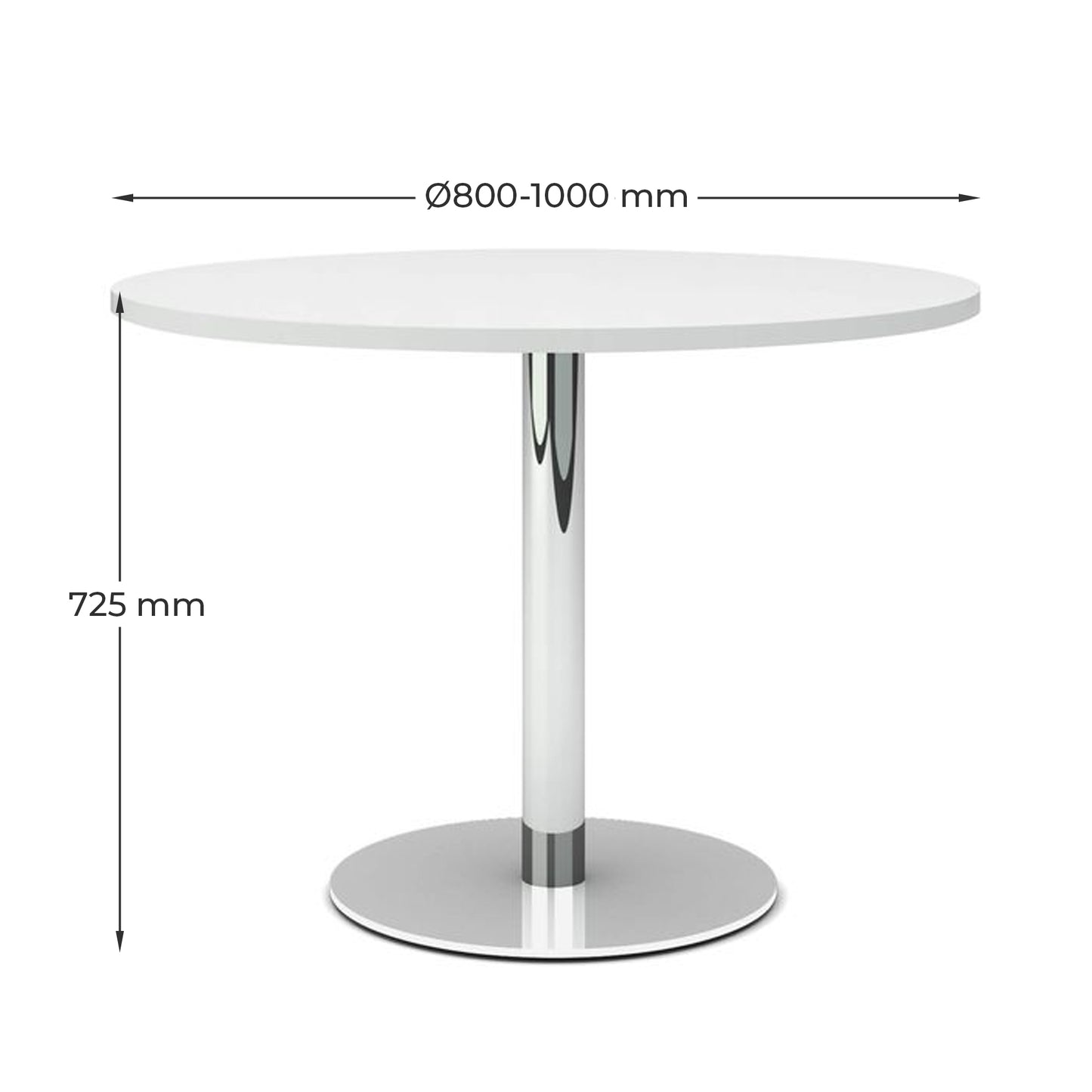 OPTIMA Besprechungstisch | Rund, Gestell Chrom, Ø 800-1000 mm, Weiß