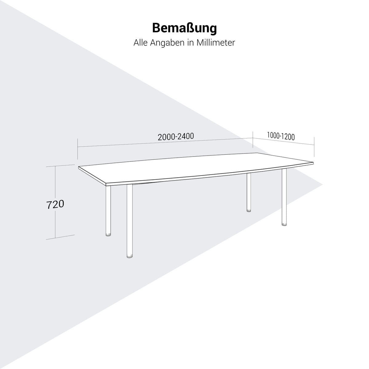OPTIMA Konferenztisch | 2400 x 1200 mm (8 Sitzplätze), bootsform
