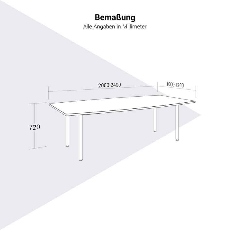 OPTIMA Konferenztisch | 2400 x 1200 mm (8 Sitzplätze), bootsform - 9 Main Image