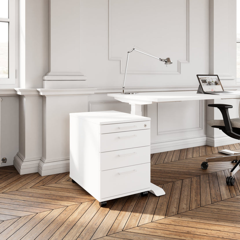 OPTIMA PRO Conteneur en rouleau | 3 tiroirs métalliques + 1 petites pièces, ferme douce, blanc