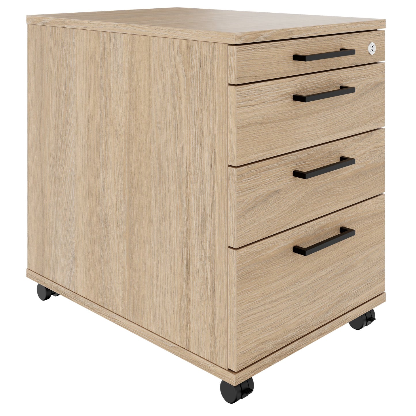 OPTIMA PRO Conteneur en rouleau | 3 tiroirs métalliques + 1 petites pièces, fermeture douce, chêne ambre