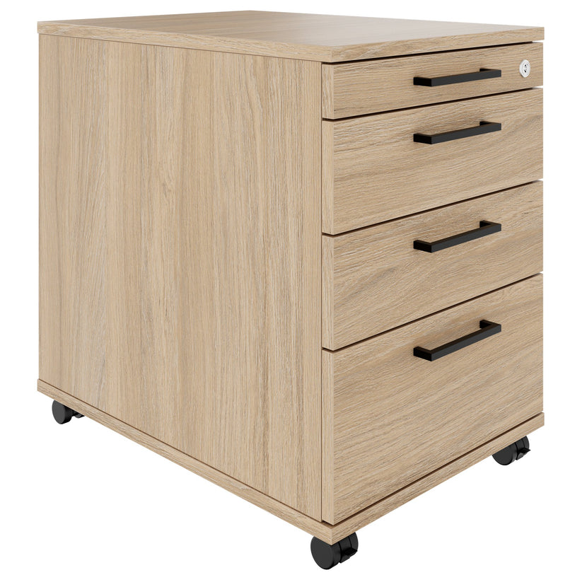 OPTIMA PRO Conteneur en rouleau | 3 tiroirs métalliques + 1 petites pièces, fermeture douce, chêne ambre
