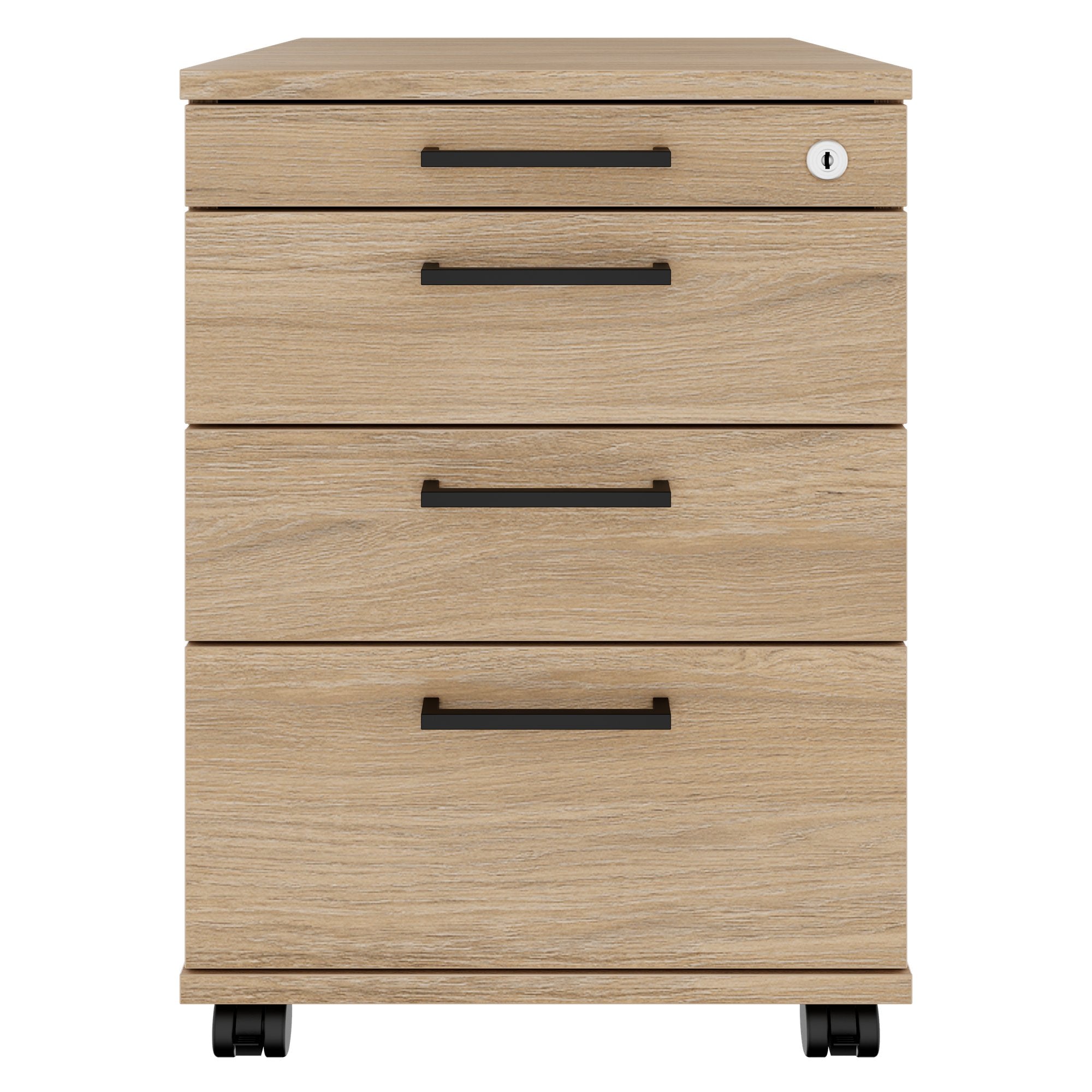 OPTIMA PRO Conteneur en rouleau | 3 tiroirs métalliques + 1 petites pièces, fermeture douce, chêne ambre