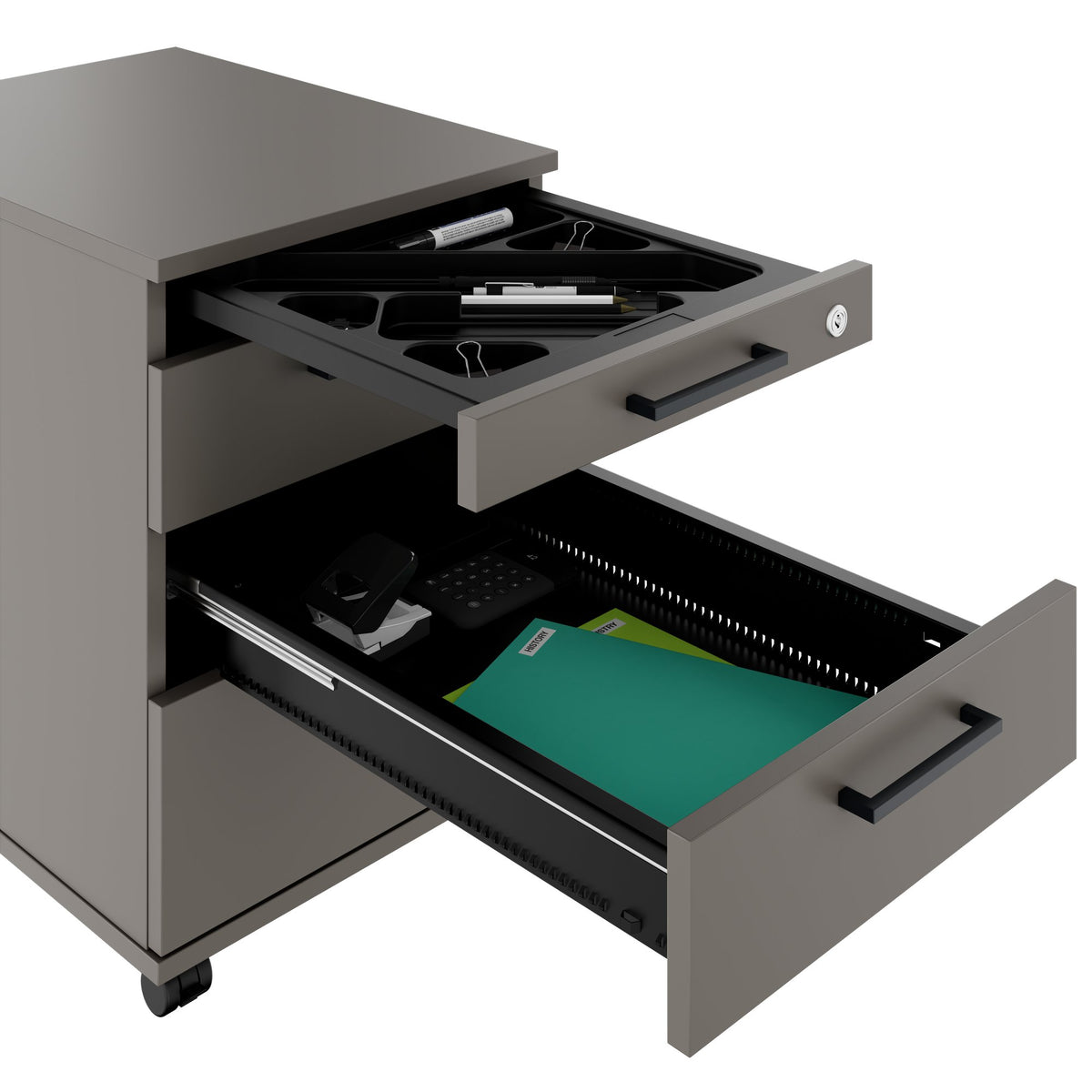 OPTIMA PRO Rollcontainer | 3 Metallschubladen + 1 Kleinteilefach, Soft Close, Cubanitgrau - 8 Lightbox Main Image
