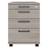 OPTIMA PRO Container rotolo | 3 cassetti di metallo + 1 Piccole parti, morbido vicino, grigio di quercia nord