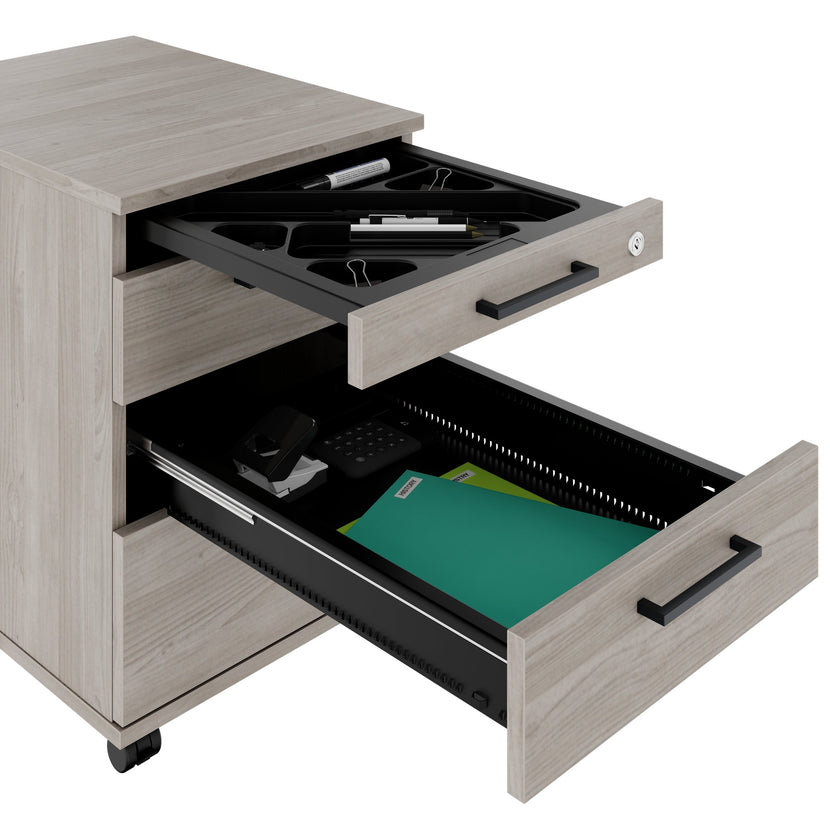 OPTIMA PRO Container rotolo | 3 cassetti di metallo + 1 Piccole parti, morbido vicino, grigio di quercia nord
