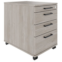 OPTIMA PRO Container rotolo | 3 cassetti di metallo + 1 Piccole parti, morbido vicino, grigio di quercia nord