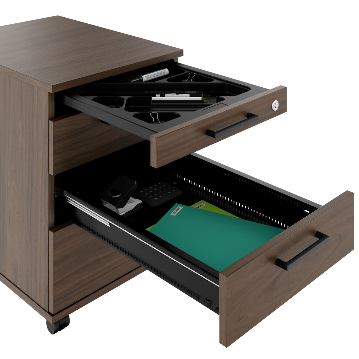 OPTIMA PRO Roll container | 3 metal drawers + 1 small parts, soft close, walnut - 8 Lightbox Main Image