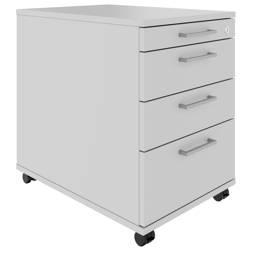 OPTIMA PRO Conteneur en rouleau | 3 tiroirs métalliques + 1 petites pièces, ferme douce, gris perlé