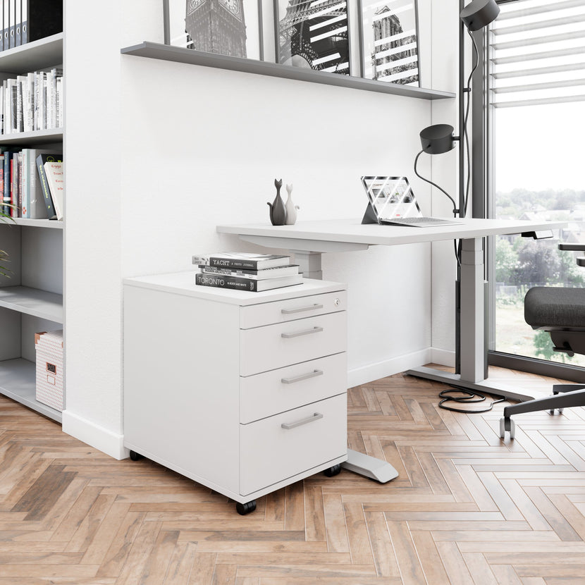 OPTIMA PRO Conteneur en rouleau | 3 tiroirs métalliques + 1 petites pièces, ferme douce, gris perlé