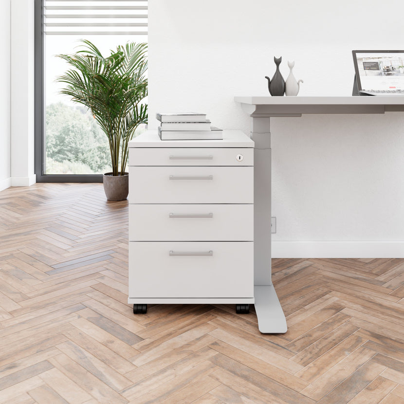 OPTIMA PRO Conteneur en rouleau | 3 tiroirs métalliques + 1 petites pièces, ferme douce, gris perlé
