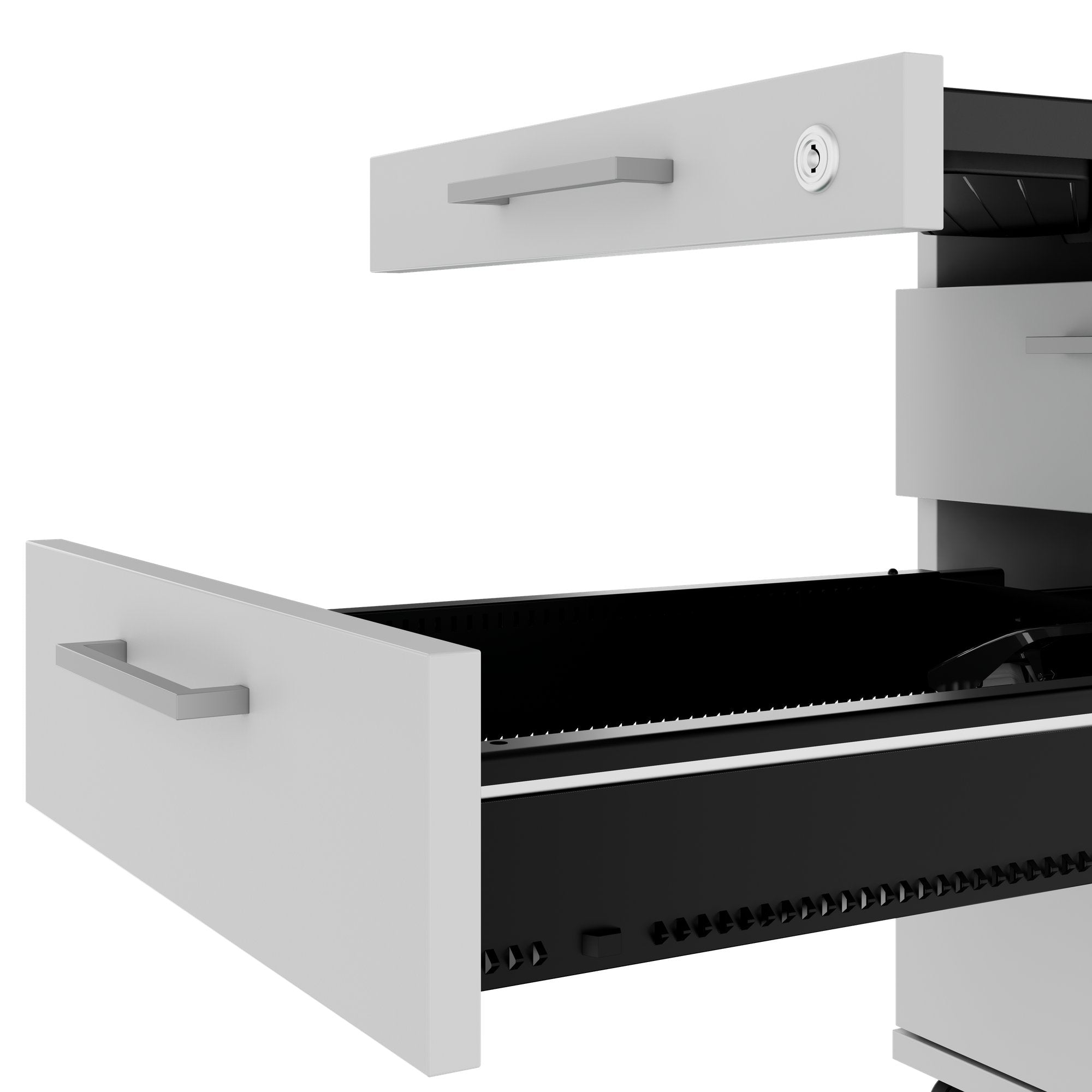 OPTIMA PRO Conteneur en rouleau | 3 tiroirs métalliques + 1 petites pièces, ferme douce, gris perlé