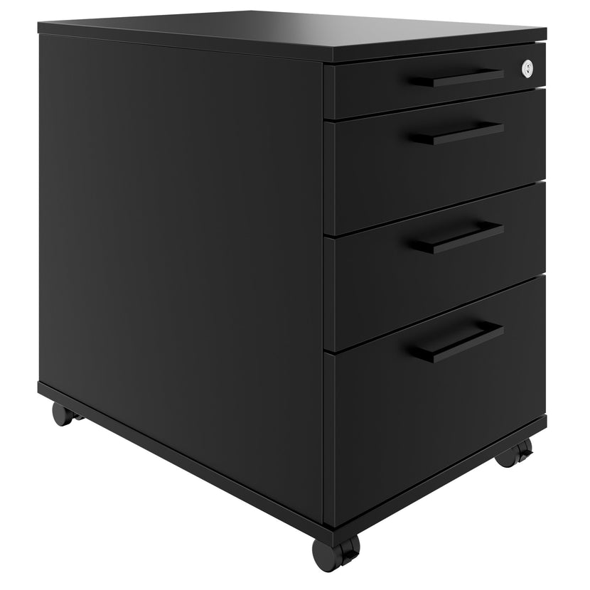 OPTIMA PRO Conteneur en rouleau | 3 tiroirs métalliques + 1 petites pièces, ferme douce, noir